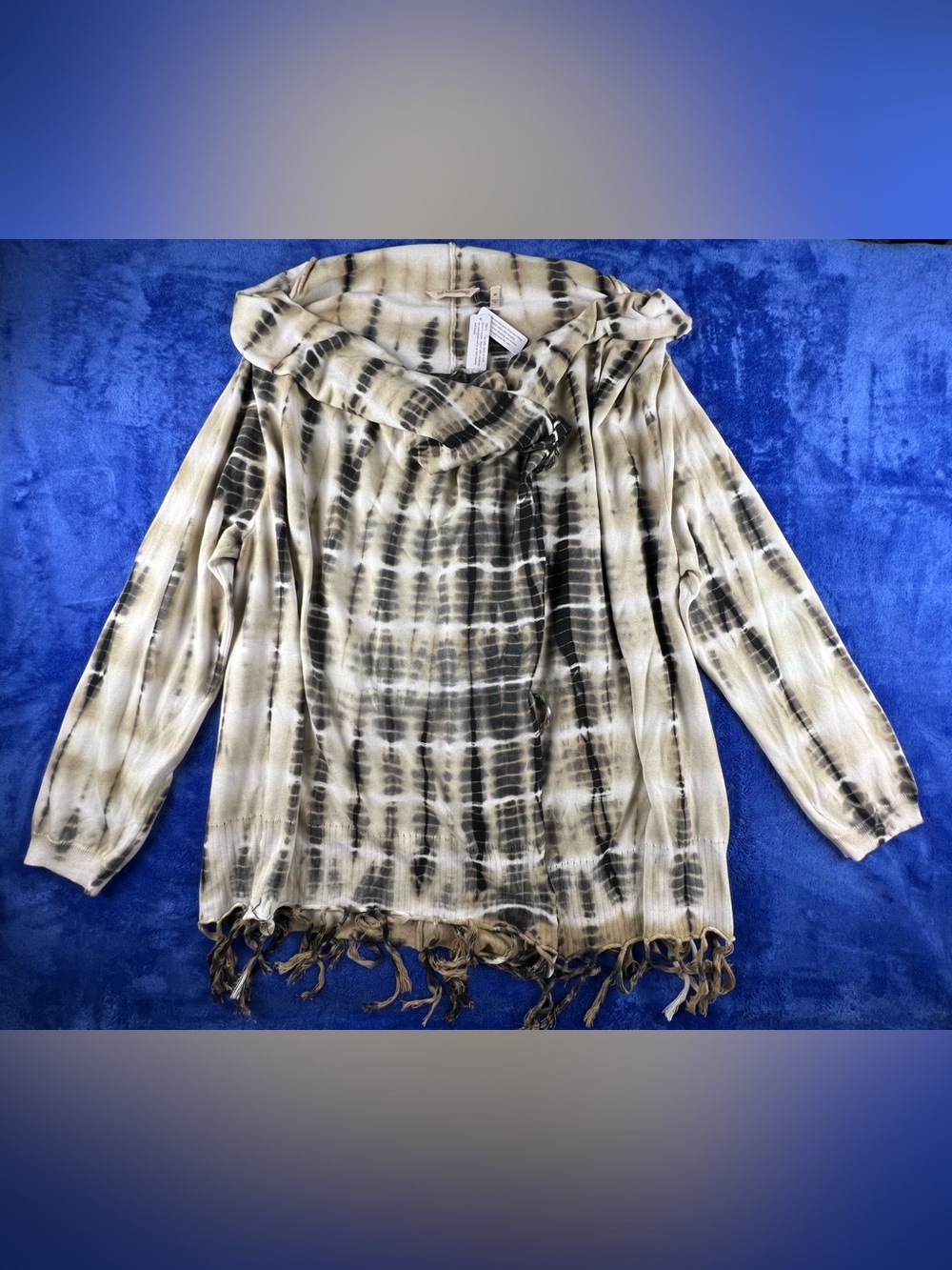 Soft Surroundings 2X Mystic Sands Tie Dye Open Front Cardigan With Fringe Trim